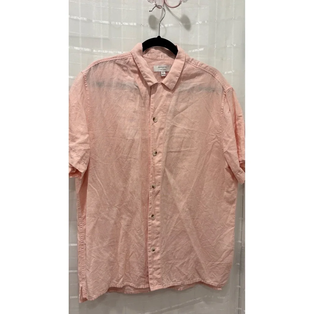 Banana Republic Mens Pink Linen Blend Short Sleeve Button Down Shirt Large